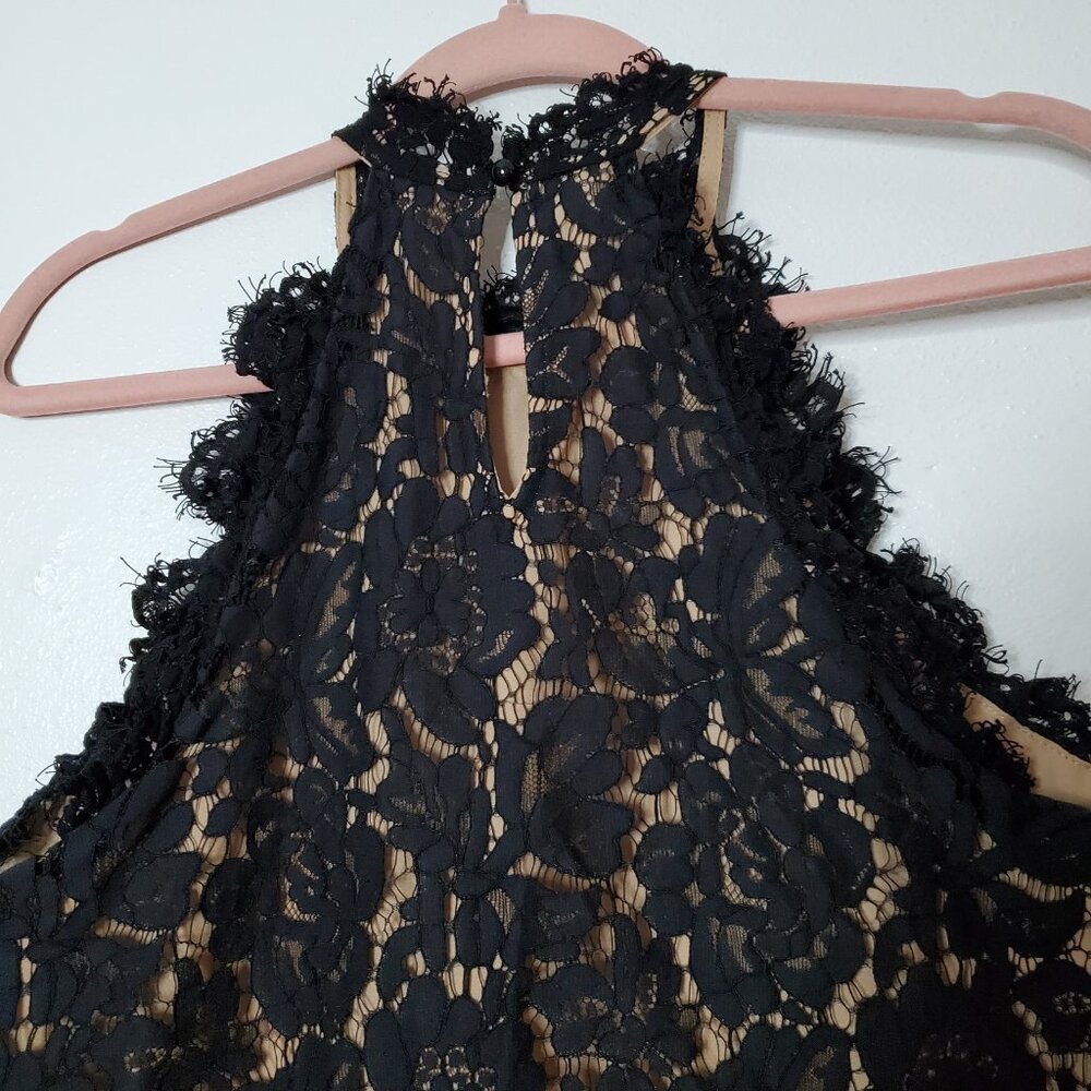 ee:some Vision Lace Hi Neck Round Hem Tank Top Size S Black Lace Nude Lining - Picture 5 of 11